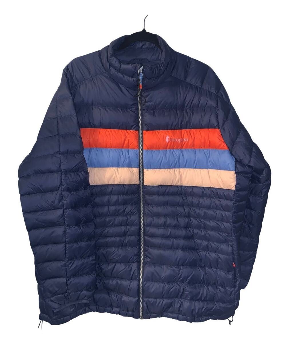 Cotopaxi Womens Fuego Down Jacket Plus Size 2X Navy Blue Striped Nylon Puffer